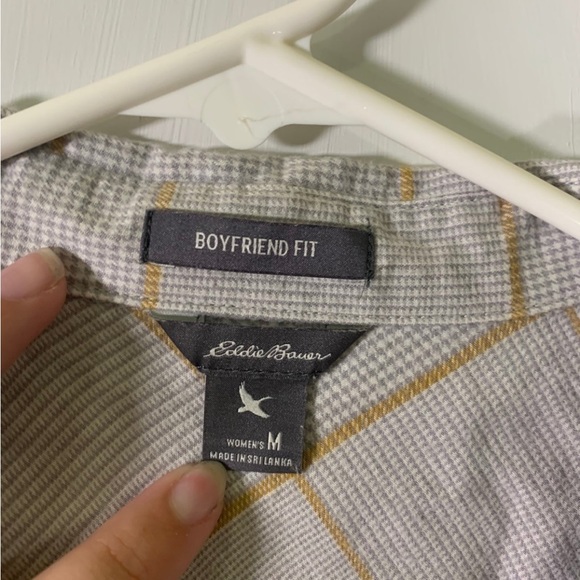 Eddie Bauer Medium Grey, White and Yellow Boyfriend Fit Button Down Shirt - Picture 3 of 4